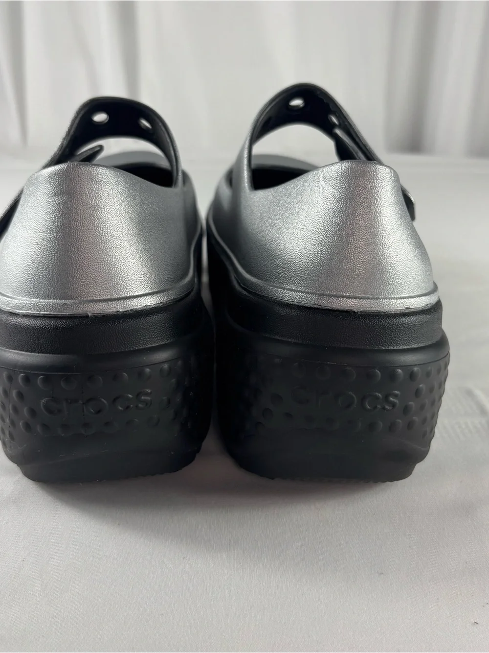 CROCS Metallic Silver Mary Jane Platform Clogs